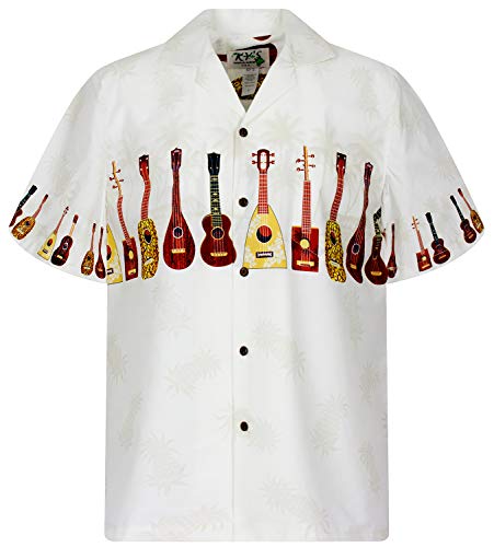 KY‘s Original Hawaiihemd, Ukulele Brustdruck, weiß, 3XL von KY's