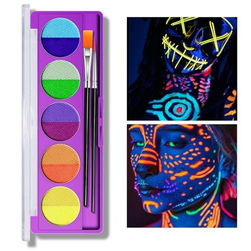 KYDA 10 Farben UV Glow Eyeliner Palette, Water Activated Eyeliner, Five Glow&Five Matte Tint, Lasting Neon Pigment Self Glowing Palette, Body Face Paint-Set A von KYDA