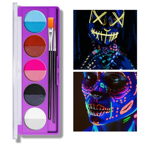 KYDA 10 Farben UV Glow Eyeliner Palette, Water Activated Eyeliner, Glow&Matte Tint, Lasting Neon Pigment Self Glowing Palette, Body Face Paint-Set B von KYDA