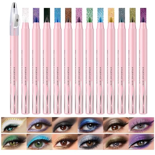 KYDA 12 Bunte Lidschatten Stift Set, Glitter Lidschatten Bleistift Crayon Langanhaltender wasserdichter Schimmer Bleistift Lidschatten Lidschatten, Eye Brightener Stick für Augen Make-up KYDA 12 Bunte Lidschatten Stift Set, Glitter Lidschatten Bleistift Crayon Langanhaltender wasserdichter Schimmer Bleistift Lidschatten Lidschatten, Eye Brightener Stick für Augen Make-up von KYDA