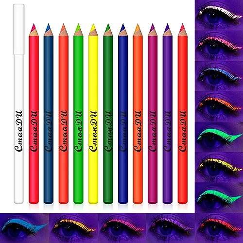 KYDA 12 Farben Leuchtender UV Eyeliner Set, Glow Eyeliner Stift, wischfester Neon Eyeliner, leuchtender Eyeliner Stift mit Spitzer von KYDA