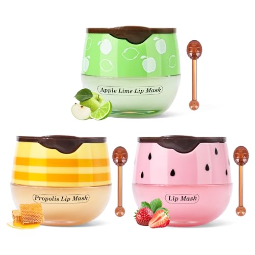 KYDA 2 Pcs Bee Balm Lip Balm, Feuchtigkeitsspendende Lippenmaske für Tag & Nacht Lippenpflege, Aufhellen der dunklen Lippenfarbe Reduzieren Sie Lippenlinien & Falten (Honey+Strawberry+Apple Lime) von KYDA