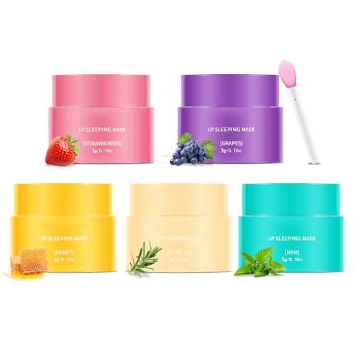 KYDA 5 Colors Lip Sleeping Mask Set, Night Treatment Lips Balm, Deep Hydrating Night Sleep Lips Moisturizer, Cracked Dry Lips Care Product, Nourish Formula with Avocado Beeswax von KYDA