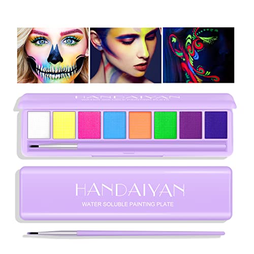 KYDA 8 Farben UV Glow Eyeliner-Palette, wasseraktivierte Eyeliner-Palette, High Pigment Lidschatten-Make-up-Palette, Körper-Gesichts-Make-up Paint mit Eyeliner pinsel-Set A von KYDA