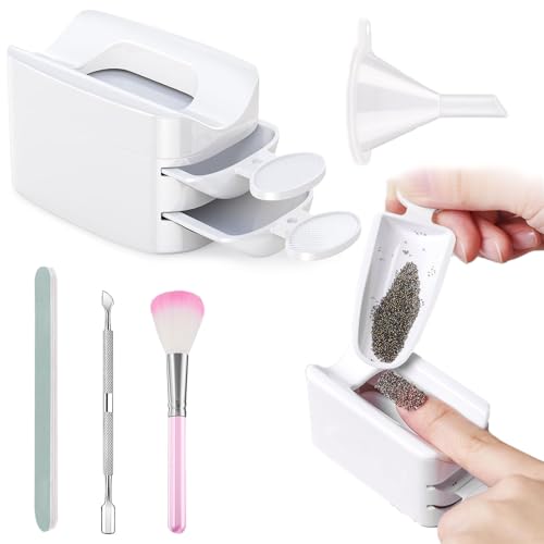 Nagel Dip Pulver, Nagelpulver Recycling Tray System Portable Dip Powder Nail Kit, Nagel Dipping Powder Kit mit 2 Löffel Metall Nagelhautschieber Nagelstaubbürste und Nagelfeile, für DIY French von KYEDGC