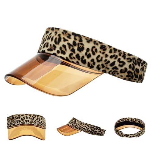 KYEQATY Visor Cap Damen Golf Visier Sonnenblende Leopardenmuster Sonnenblende verstellbar für Damen Pub Golf Visier Kappe Sonnenschutz UV Schutz Strand Sonnenhut für Sommer Golf Tennis Poker Partys von KYEQATY