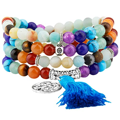 KYEYGWO 108 Gebet Mala Perlen Armband für Damen Herren, 6mm Tibetisch-buddhistischen 7 Chakra Heilstein Halskette für Unisex, Amazonite von KYEYGWO