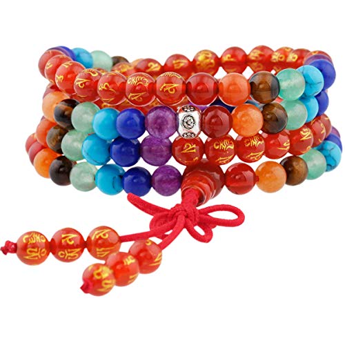 KYEYGWO 108 Gebet Mala Perlen Armband für Damen Herren, 6mm Tibetisch-buddhistischen 7 Chakra Heilstein Halskette für Unisex, Karneol von KYEYGWO