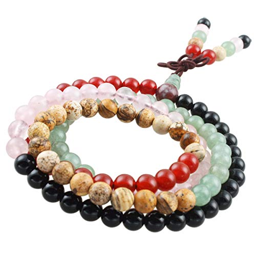 KYEYGWO 108 Gebet Mala Perlen Armband für Damen Herren, 6mm Tibetisch-buddhistischen Heilstein Halskette für Unisex, Mischstein von KYEYGWO