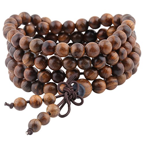 KYEYGWO 108 Natürlich Holz 6mm Mala Perlen Armband für Damen Herren, Meditation Gebet Wickelarmbänder Tibetisch-buddhistischen Stretch-Armbänder Halskette von KYEYGWO