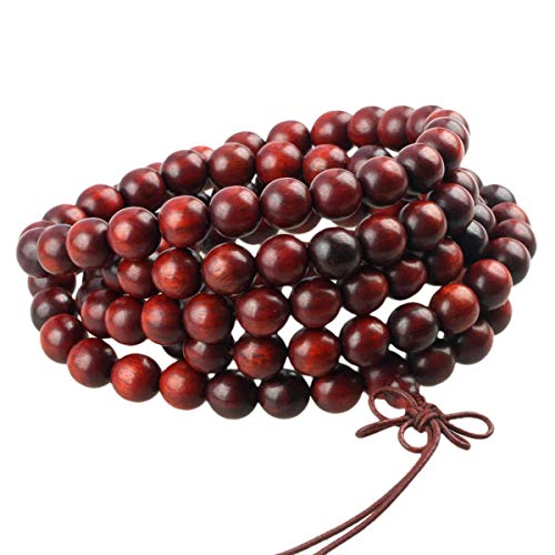 KYEYGWO 108 Natürlich Holz 8mm Mala Perlen Armband für Damen Herren, Meditation Gebet Wickelarmbänder Tibetisch-buddhistischen Stretch-Armbänder Halskette von KYEYGWO