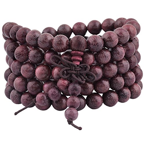 KYEYGWO 108 Natürlich Holz 8mm Mala Perlen Armband für Damen Herren, Meditation Gebet Wickelarmbänder Tibetisch-buddhistischen Stretch-Armbänder Halskette von KYEYGWO