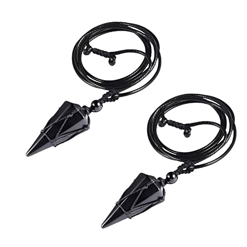 KYEYGWO 2 Stück Sechseckiger Kristall Anhänger Halskette für Damen und Herren, Polierte Quarz Spitze Stein Paar-Anhänger Reiki Chakra Pendel Kette Schmuck, Obsidian von KYEYGWO