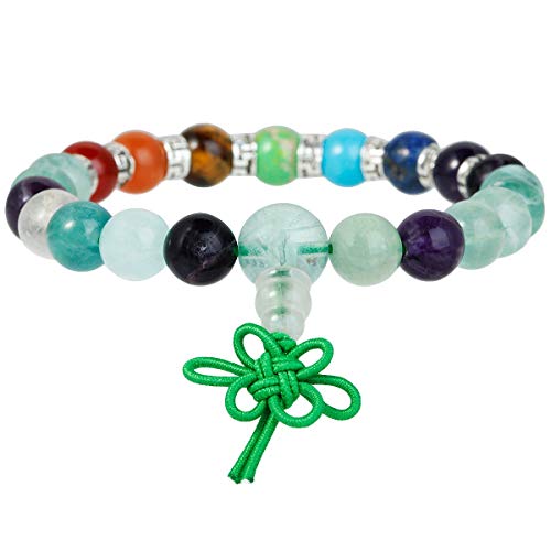 KYEYGWO 21 Mala Perlen-Armband für Männer und Frauen, 7 Chakra-Kristall-Steinarmbänder für Unisex, Reiki-Stretching-Gebetsarmband, Fluorit von KYEYGWO