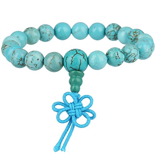 KYEYGWO 21 Mala Perlen-Armband für Männer und Frauen, Chakra-Kristall-Steinarmbänder für Unisex, Reiki-Stretching-Gebetsarmband, Grüner Howlith Türkis von KYEYGWO
