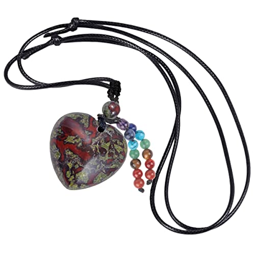 KYEYGWO 7 Chakren Krstall Herz Anhänger für Damen und Herren, Drachenblutstein Herzform Edelstein Halskette Heilstein Ketten Liebe Amulett Segen Schmuck Glücksbringer von KYEYGWO