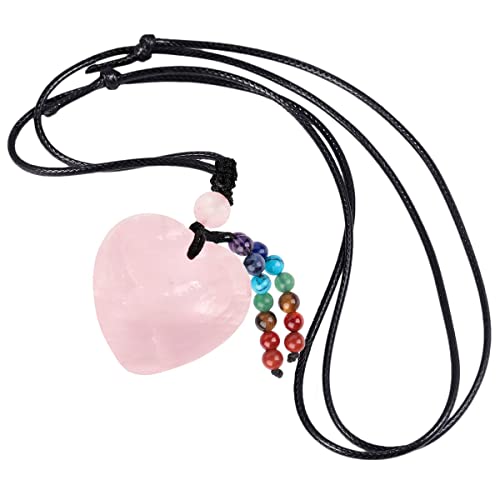 KYEYGWO 7 Chakren Krstall Herz Anhänger für Damen und Herren, Rosenquarz Herzform Edelstein Halskette Heilstein Ketten Liebe Amulett Segen Schmuck Glücksbringer von KYEYGWO