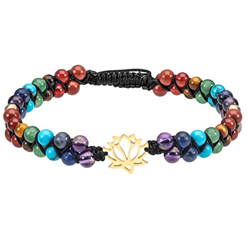 KYEYGWO 7 Chakren Stein Perlenarmband für Damen und Herren, Verstellbare Doppelt Geflochtenes Armbänder Kristall Blume des Lebens Armband Yoga-Armband Edelstein Schmuck von KYEYGWO