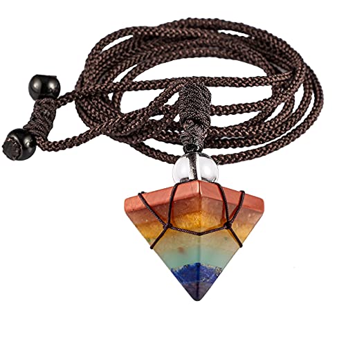 KYEYGWO 7 Chakren Stein Pyramide Anhänger für Damen und Herren, Kristall Quarz Spitze Heilung Halskette mit Einstellbare Nylonseil, Reiki Edelstein Pendel Kette Mode Schmuck für Amulett Glücksbringer von KYEYGWO