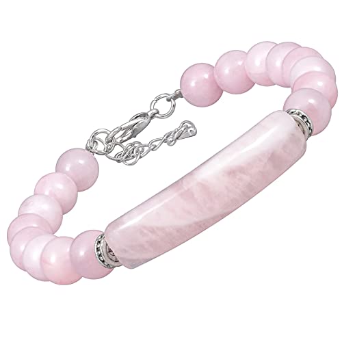 KYEYGWO 8 mm Rosenquarz Kristall Perlen Armband für Damen, Einstellbare Stein Armbänder Frauen Link-Armband mit Rechteckig Heilstein, Chakra-Armband Glück Schmuck für Reiki Heilung, Meditation, Yoga von KYEYGWO