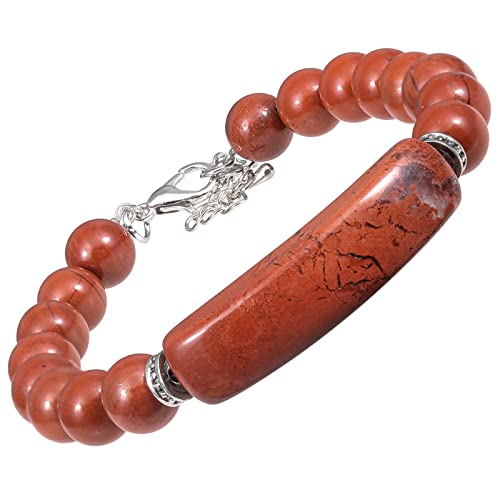 KYEYGWO 8 mm Roter Jaspis Kristall Perlen Armband für Damen, Einstellbare Stein Armbänder Frauen Link-Armband mit Rechteckig Heilstein, Chakra-Armband Glück Schmuck für Reiki Heilung, Meditation, Yoga von KYEYGWO