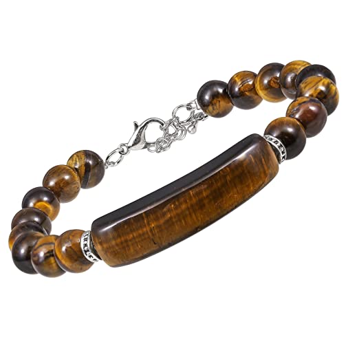 KYEYGWO 8 mm Tigerauge Kristall Perlen Armband für Damen, Einstellbare Stein Armbänder Frauen Link-Armband mit Rechteckig Heilstein, Chakra-Armband Glück Schmuck für Reiki Heilung, Meditation, Yoga von KYEYGWO