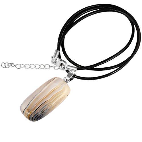 KYEYGWO Achat Stein Anhänger Halskette Amulet Reiki Healing Crystal Anhänger mit verstellbarem Lederband für Unisex, 44-45 cm von KYEYGWO