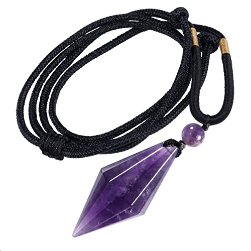 KYEYGWO Amethyst Doppelte Kristall Punkt Anhänger für Damen und Herren, Verstellbare Doppelspitze Edelstein Halskette Kegel Stein Pendel Chakra Schmuck für Reiki Heilung Dowsing Meditation von KYEYGWO