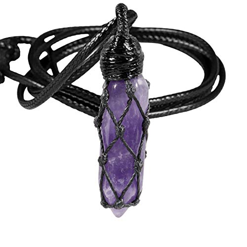 KYEYGWO Amethyst Heilstein Punkt Anhänger Halskette für Damen und Herren, Kristall Sechseckiger Anhängers Heilung Reiki Pendel Kette, Chakra Steinpendel Hexagon Schmuck von KYEYGWO