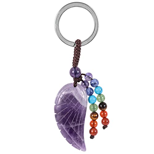 KYEYGWO Amethyst Heilung Kristall Engelsflügel Schlüsselanhänger für Unisex, 7 Chakra Stein Schlüsselring Deko Heilstein Flügel Taschenanhänger Glücksbringer Anhänger für Schlüsselband von KYEYGWO