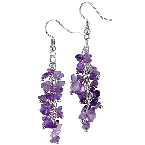 KYEYGWO Amethyst Heilung Kristall Ohrringe für Damen, Stein Baumeln Haken Ohrrings Trommelsteine Ohrhänger Quarz Edelstein Ohrschmuck Stilvoll Scmuck für Frauen von KYEYGWO