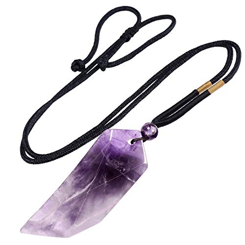 KYEYGWO Amethyst Heilung Kristall Spitzer Anhänger mit Einstellbare Nylon Seil, Stein Wolfszahn Anhängers Halskette Edelstein Amulett Schmuck für Damen und Herren von KYEYGWO