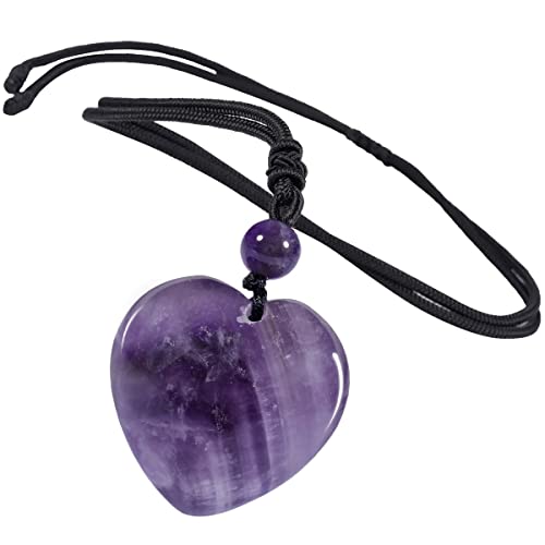 KYEYGWO Amethyst Kristall Herz Anhänger für Damen und Herren, Reiki Heilung Stein Halskette Herzform Edelstein Ketten Liebe Amulett Segen Schmuck mit Einstellbare Nylon Seil von KYEYGWO