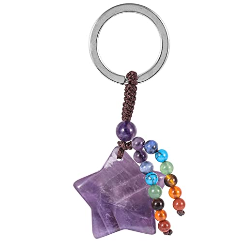 KYEYGWO Amethyst Kristall Sterne Schlüsselanhänger für Unisex, 7 Chakra Stein Schlüsselring Deko Heilstein Pentagramm Taschenanhänger Glücksstern Anhänger für Schlüsselband Schlüsselbund KYEYGWO Amethyst Kristall Sterne Schlüsselanhänger für Unisex, 7 Chakra Stein Schlüsselring Deko Heilstein Pentagramm Taschenanhänger Glücksstern Anhänger für Schlüsselband Schlüsselbund von KYEYGWO