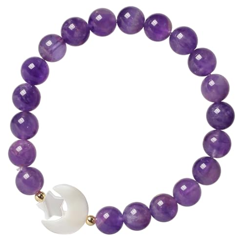 KYEYGWO Amethyst Natürliche Weiße Schale Stern Mondkristall Armband für Damen, Reiki Heilung Glück Schmuck Amulet Fashion Accessoire von KYEYGWO