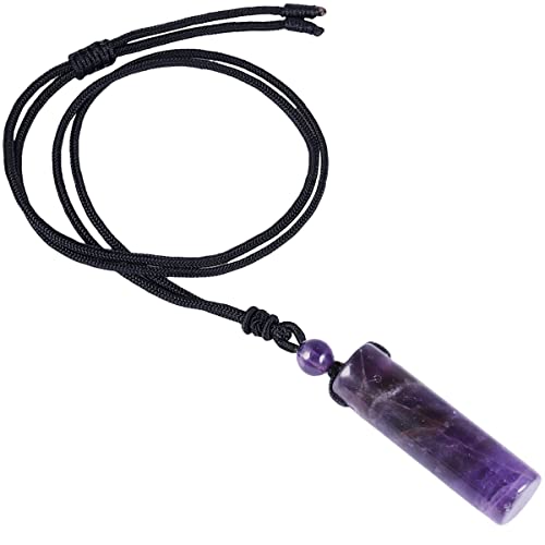 KYEYGWO Amethyst Zylindrischer Kristall Anhänger für Herren und Damen, Handgefertigt Heilung Stein Halskette Segen Schmuck Edelstein Glücksbringer Amulett mit Verstellbarer Nylonseil von KYEYGWO