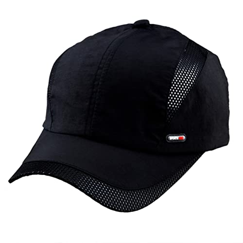 KYEYGWO Atmungsaktive Mesh Baseball Cap für Herren und Damen, Verstellbar Einfarbig Baseballkappe Schnell Trocknend Hüte Outdoor Sonnenhut Freizeit Sportmütze, Schwarz von KYEYGWO