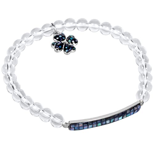 KYEYGWO Bergkristall Kleeblatt Kristall Armband für Damen und Herren, 6 mm Stretch Perlenarmband Glücksbringer Stein Armbänder Abalone Muschel Schmuck für Reiki Heilung Yoga, Meditation von KYEYGWO