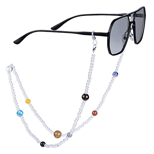 KYEYGWO Bergkristall Kristall Perlen Brillenkette für Damen und Herren, Neun Planeten Brillenband Stein Brillenkordel Edelstein Kette Brillenschnur für Myopiebrille, Sonnenbrillen, Lesebrillen von KYEYGWO