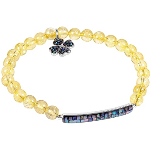 KYEYGWO Citrine Kleeblatt Kristall Armband für Damen und Herren, 6 mm Stretch Perlenarmband Glücksbringer Stein Armbänder Abalone Muschel Schmuck für Reiki Heilung Yoga, Meditation von KYEYGWO