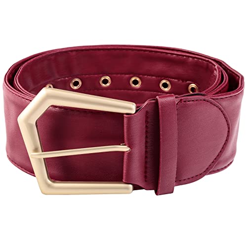 KYEYGWO Damen Breiter Gürtel mit Goldene Dornschließe, Klassischer PU Leder Gürtels Frauen Kleid Taillengürtel Einstellbarer Freizeitgürtel für Mantel Hemd Windjacke, Rot von KYEYGWO