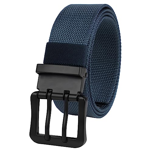 KYEYGWO Doppelloch Nylon Gürtel für Herren und Damen, Verstellbare Stoffgürtel Kürzbar Jeansgürtel Einfarbig Arbeitsgürtel mit Dornschließe, Breite ca. 3.7 cm, Blau von KYEYGWO