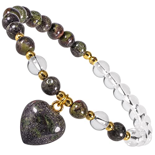 KYEYGWO Drachenblutstein Damen Kristall Perlen Armband mit Herzform Anhänger, Zwei Farben Herz Stein Armbänder Frauen Stretch-Armband Liebe Schmuck für Reiki Heilung, Meditation, Yoga und Viel Glück von KYEYGWO