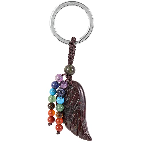 KYEYGWO Drachenblutstein Heilung Kristall Engelsflügel Schlüsselanhänger für Unisex, 7 Chakra Stein Schlüsselring Deko Heilstein Flügel Taschenanhänger Glücksbringer Anhänger für Schlüsselband von KYEYGWO