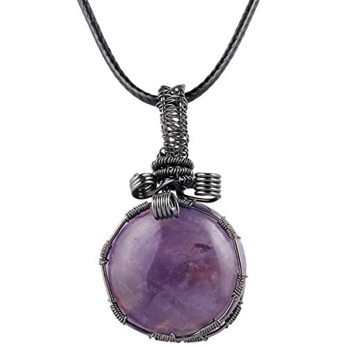 KYEYGWO Frauen handgemachte Draht gewickelt Kristall Anhänger Halskette, Heilung Runde polierte Stein Halskette KYEYGWO Frauen handgemachte Draht gewickelt Kristall Anhänger Halskette, Heilung Runde polierte Stein Halskette von KYEYGWO