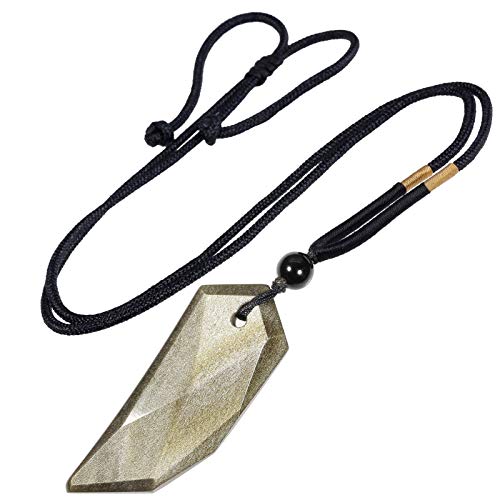 KYEYGWO Golden Obsidian Heilung Kristall Spitzer Anhänger mit Einstellbare Nylon Seil, Stein Wolfszahn Anhängers Halskette Edelstein Amulett Schmuck für Damen und Herren von KYEYGWO