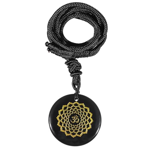 KYEYGWO Gravierte Kronenchakra Obsidian Ketten mit Einstellbare Seil, Runde Stein Anhänger Heilstein Talisman Halsketten Amulett Segen Schmuck für Damen und Herren von KYEYGWO