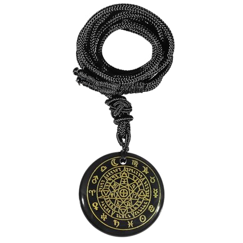 KYEYGWO Gravierte Tierkreiszeichen Obsidian Ketten mit Einstellbare Seil, Runde Stein Anhänger Heilstein Talisman Halsketten Amulett Segen Schmuck für Damen und Herren von KYEYGWO