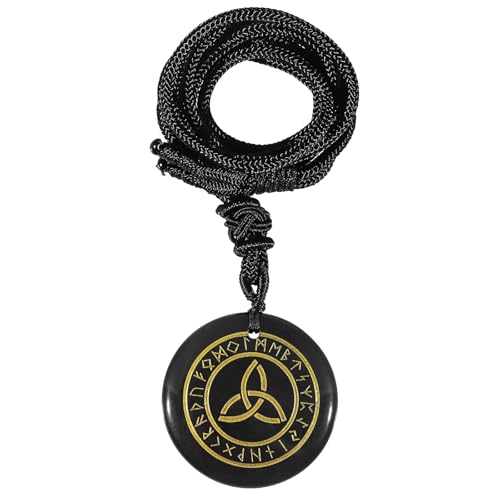 KYEYGWO Gravierte Triqueta Obsidian Ketten mit Einstellbare Seil, Runde Stein Anhänger Heilstein Talisman Halsketten Amulett Segen Schmuck für Damen und Herren von KYEYGWO