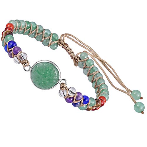 KYEYGWO Grün Aventurin Kristall Baum des Lebens Armband für Damen und Herren, Einstellbare Doppelt Geflochtenes Armbänder 7 Chakra Stein Perlenarmband Yoga-Armband Edelstein Schmuck von KYEYGWO